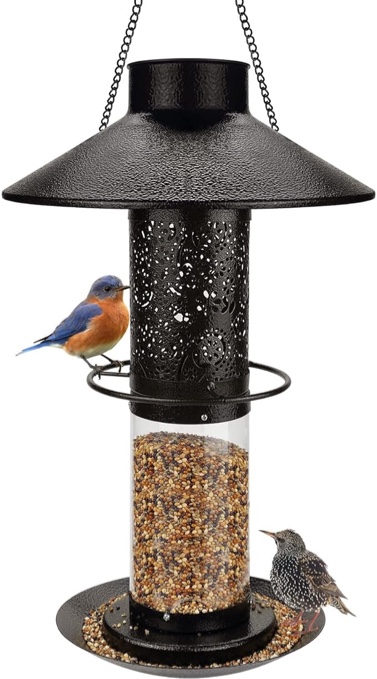 MIXXIDEA Solar Bird Feeder Heavy Duty Wild Bird Feeders Waterproof Tube Bird Feeder Solar Powered Garden Lantern Bird Feeders for Outdoors Hanging Garden Decoration – Bronze