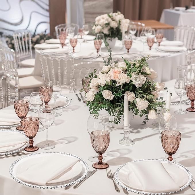 50 Pcs Clear Charger Plates 13 Inch Plastic Round Dinner Plates with Beaded Rim Dinner Table Decorative Plates for Home Wedding Kitchen Birthday Bridal Shower Party Dinner Table Supply (Silver)