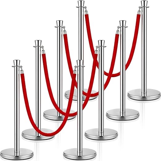 Wesiti Stanchion Posts Queue, 5 ft Red Velvet Rope Stanchions and Velvet Ropes Stanchions with Red Rope Crowd Control Barriers Hollow Base and Velvet Ropes Set for Party Supplies (8 Pcs)