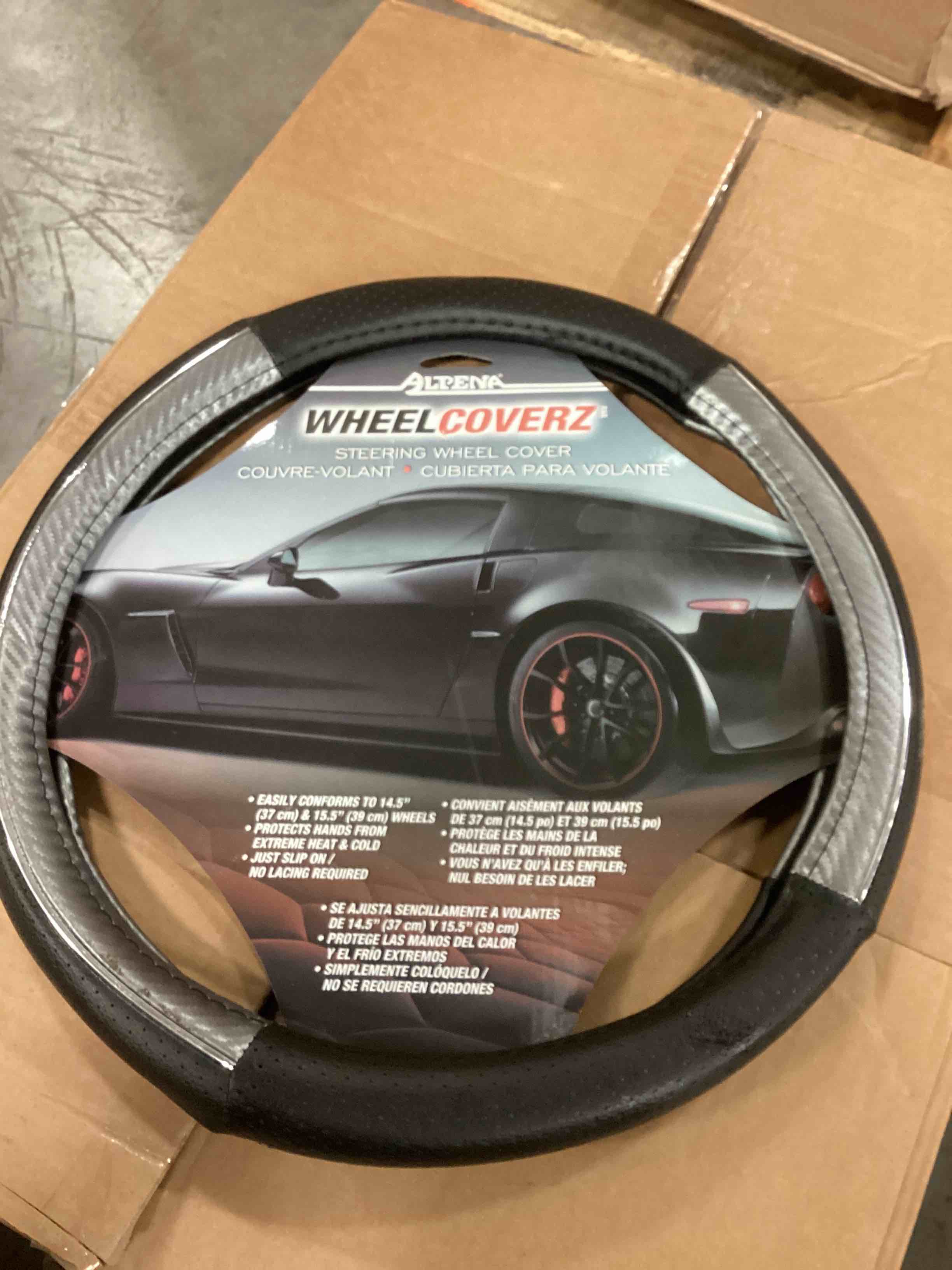 ALPENA WHEEL COVERZ STEERING WHEEL COVER EASILY CONFORMS TO 14.5”, BLACK/SILVER