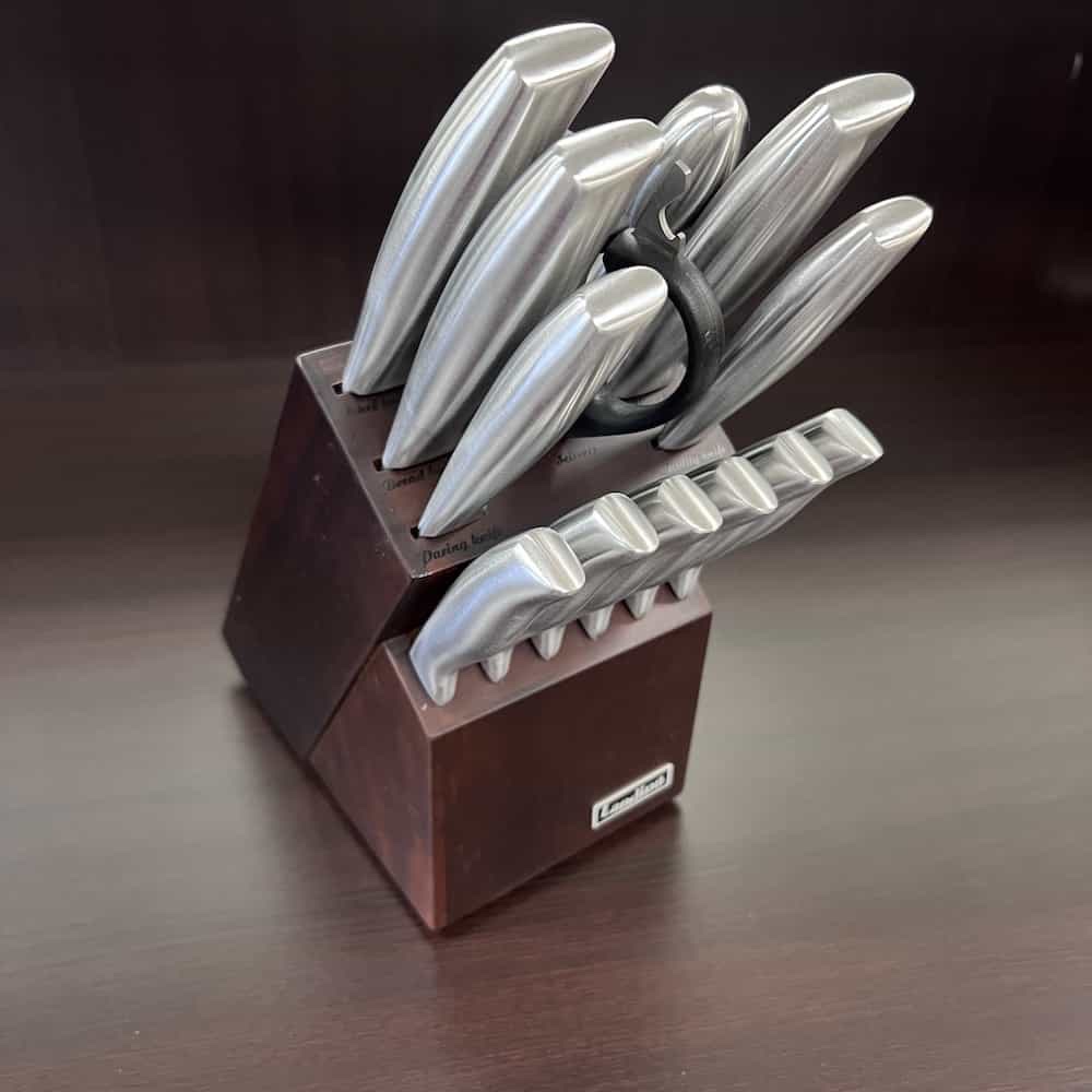 Landing High End Silver Color Knife Set With Dark Wood Storage 