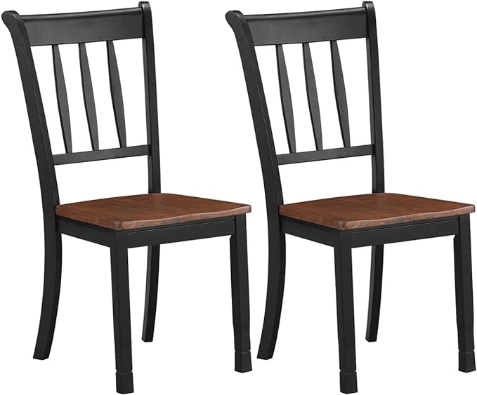 Dining Chairs Pair, Black with Rustic Wood Seat 