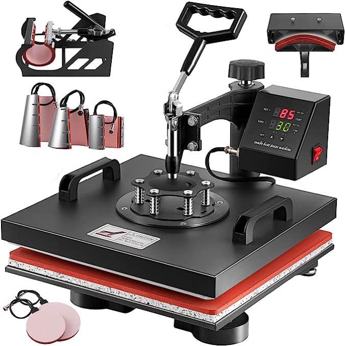 Heat Press 15x15 Inch 8 in 1 Heat Press Machine, Swing Away T Shirt Pressing Machine Digital Control, Multifunction Heat Press Transfer Machine Sublimation Combo for T-Shirt Hat Cap Mug Plate