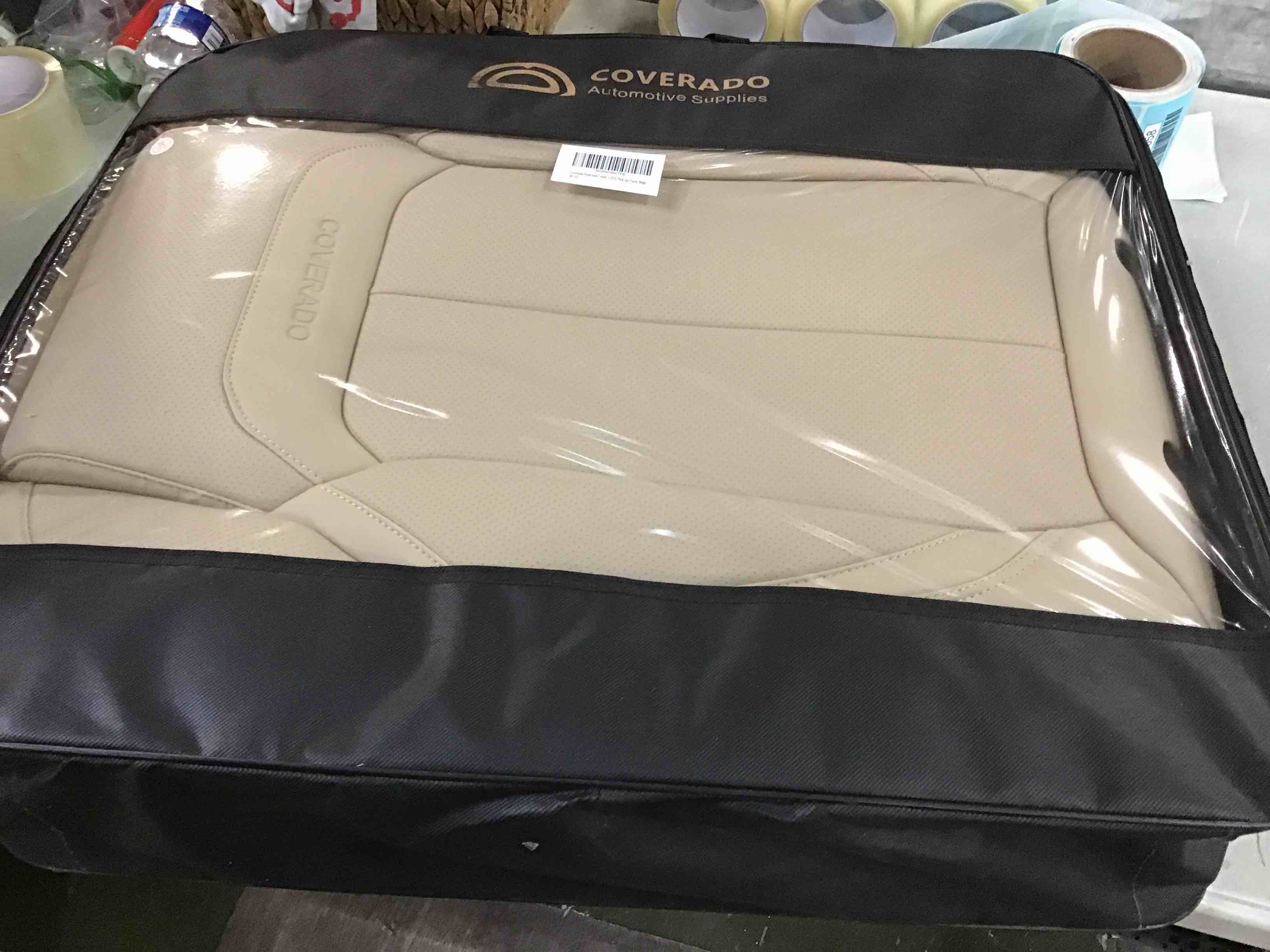 Coverado Front Seat Covers 2 Pieces, Waterproof Nappa Leather Sideless Auto Seat Protectors, Universal Fit for Most Sedans SUV Pick-up Truck, Beige