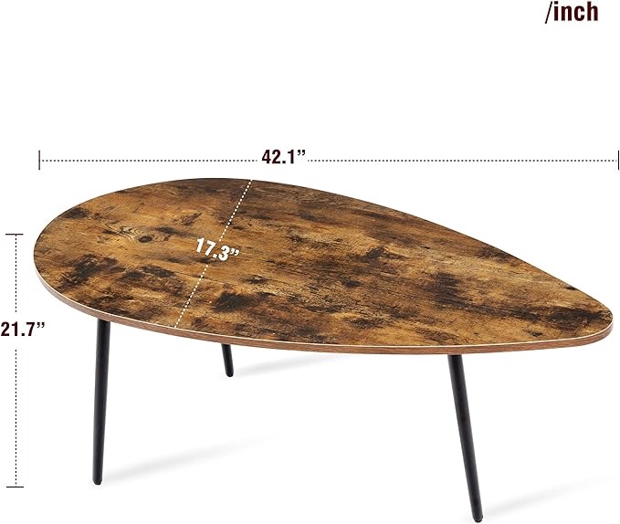 Entrintou Modern Oval Small Coffee Table, Mid Century Wood Coffee Table with Metal Legs, Unique Retro Center Table, Rustic Farmhouse Coffee Tables for Living Room, Office, Rustic Brown