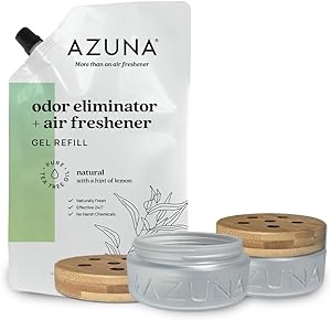 Azuna Air Freshener & Odor Eliminator Gel 2 Room Kit, Includes (2) 8 oz. Unfilled Luxe Glass Jars & 12 oz. Refill with Tea Tree Essential Oil, Natural Scent, Works 24/7 for 60-90 Days