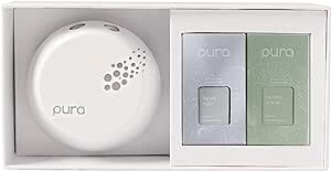 Pura - Smart Home Fragrance Device Starter Set V3 - Scent Diffuser for Homes, Bedrooms & Living Rooms - Includes Fragrance Aroma Diffuser & Two Fragrances - Linens & Surf and Pacific Aqua