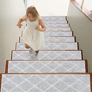 BEQHAUSE Stair Treads 15 Pack Self-Adhesive Stair Mats 28inX9in Stair Treads for Wooden Steps Non-Slip Stair Grips Polyester Soft Edging Stair Rugs Grey Stair Runner 15PC Grey 15