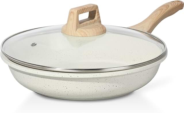 ESLITE LIFE 8 Inch Nonstick Skillet Frying Pan with Lid, Healthy Ceramic Coating Egg Omelette Pan Compatible with All Stovetops (Gas, Electric & Induction), PFOA Free, Cream