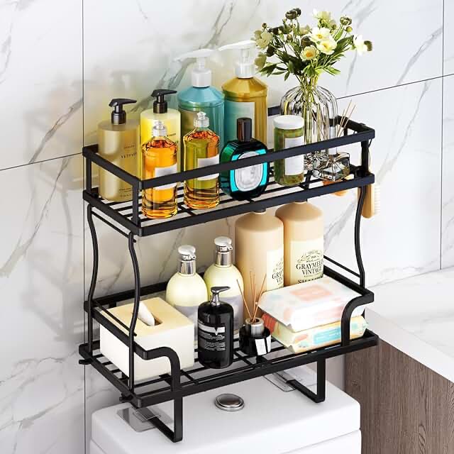 Over The Toilet Storage, 2-Tier Over Toilet Bathroom Organizer, Back of Toilet Storage Rack, Behind Toilet Tank Toilet Organizer Stand Toilet Top Organizer for Space Savers, No Drilling No Screws