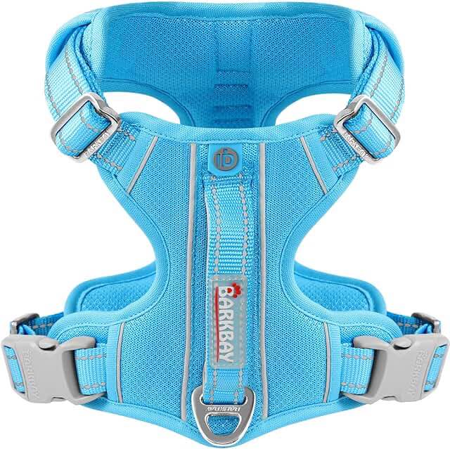 BARKBAY No Pull Dog Harness Large Step in Reflective Dog Harness with Front Clip and Easy Control Handle for Walking Training Running with ID tag Pocket(Blue,L)