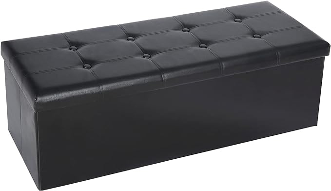 SONGMICS 43 Inches Folding Storage Ottoman Bench, Storage Chest, Footrest, Coffee Table, Padded Seat, Faux Leather, Holds up to 660 lb,  ULSF070K01