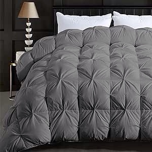 WhatsBedding All Season Feather Down Comforter Queen - Luxurious Hotel Collection Bed Comforter -100% Cotton Cover Dark Grey Medium Warmth Duvet Insert with Corner Tabs - 90x90 Inch Grey-all Season Queen