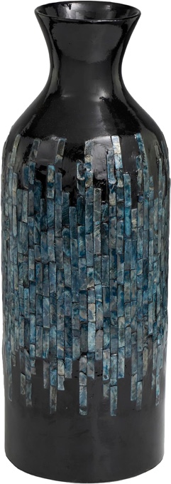 Deco 79 Capiz Shell Handmade Vase with Blue Ombre Design, 8" x 7" x 20", Black
