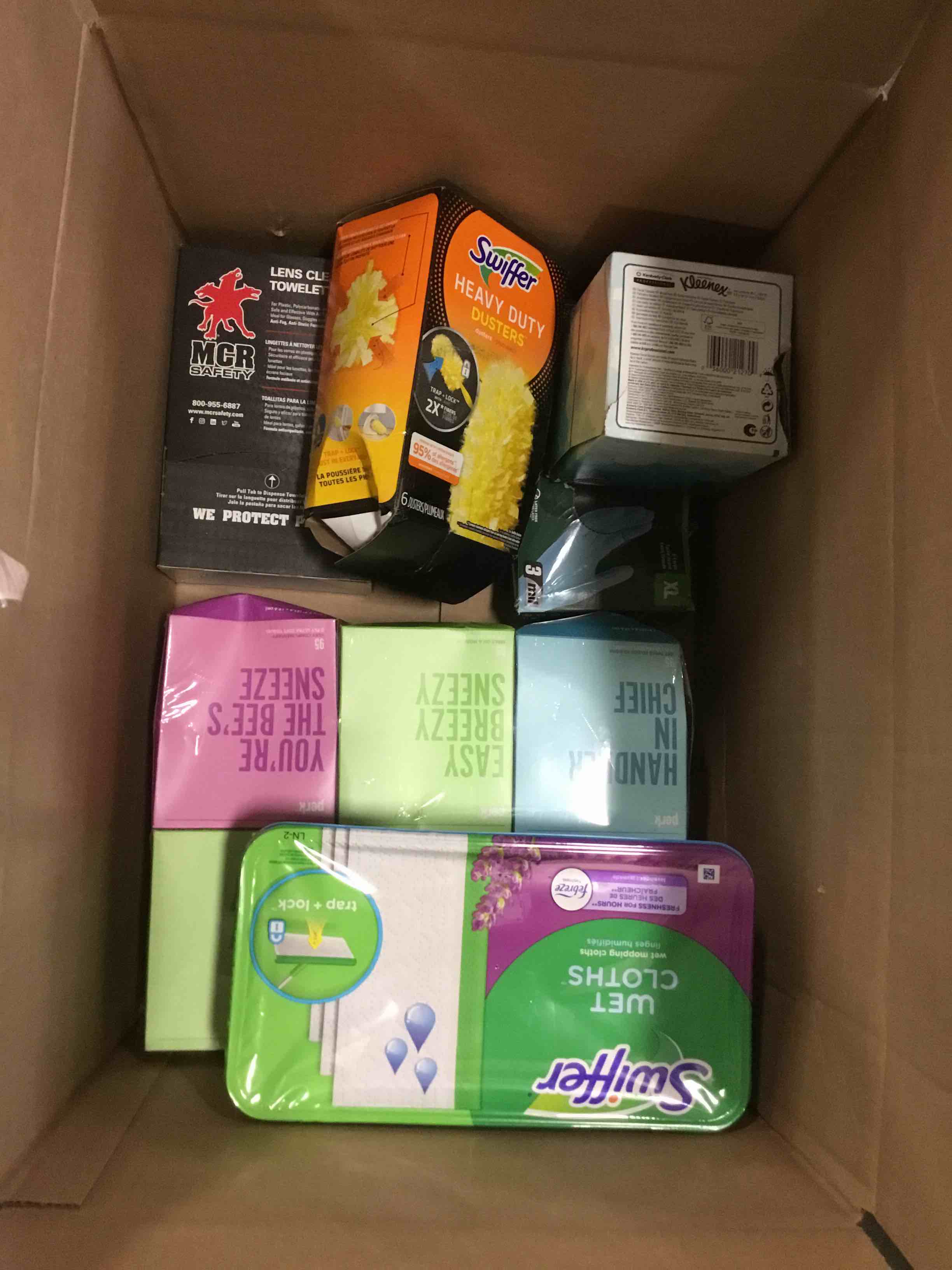 Assortment for cleaning… ( May include soaps, paper towels, disinfectant and other) various Marks and size…