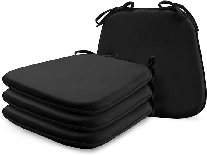 LOVTEX Chair Cushions for Dining Chairs 4 Pack - 17"x16"x1.5" Kitchen Chair Cushions - Dining Chair Pads with Ties, Black