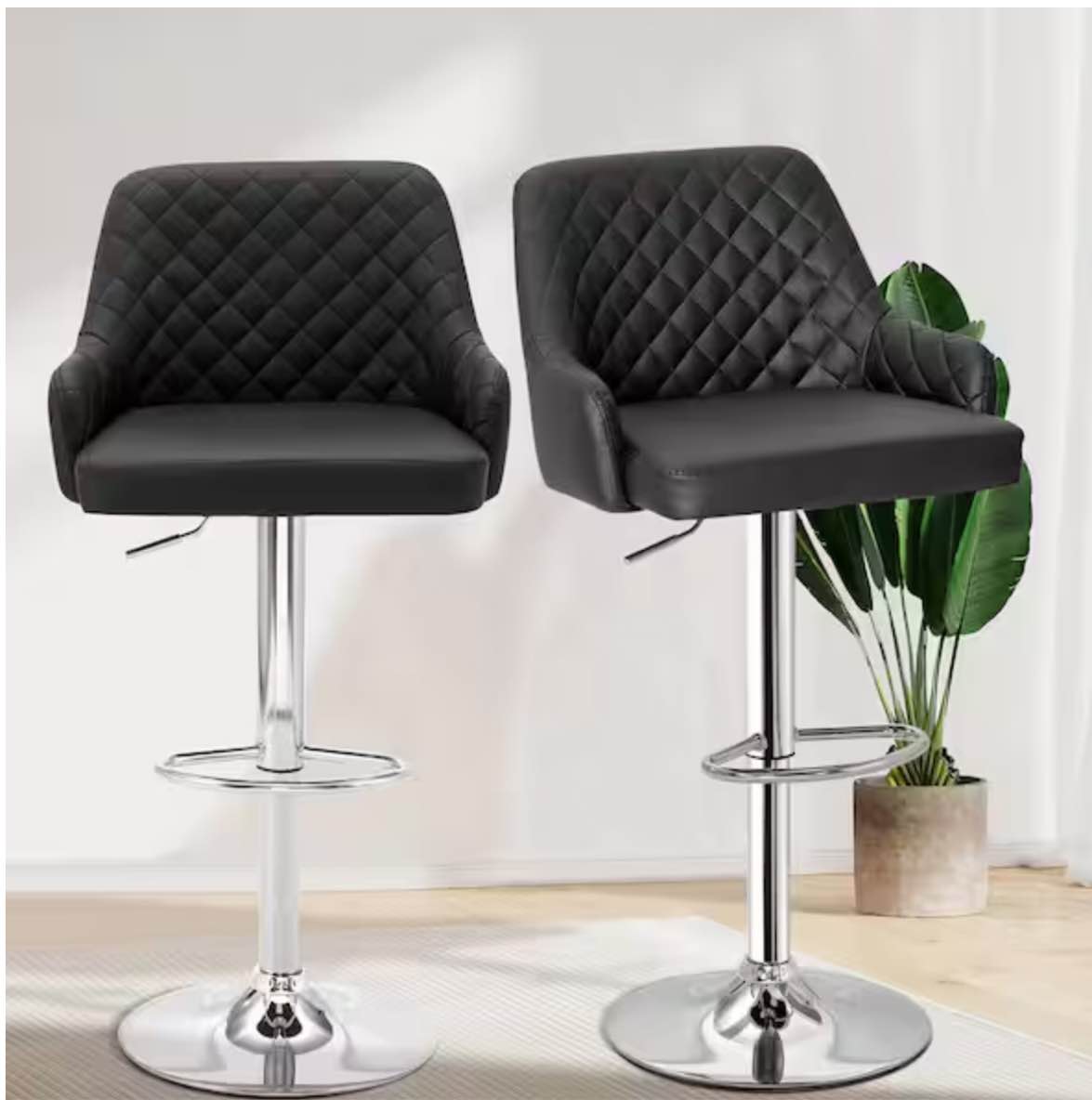 VECELO Bar Stools Set of 2, Adjustable Bar Stools with Back, Bar Height Stools for Kitchen Counter, Black