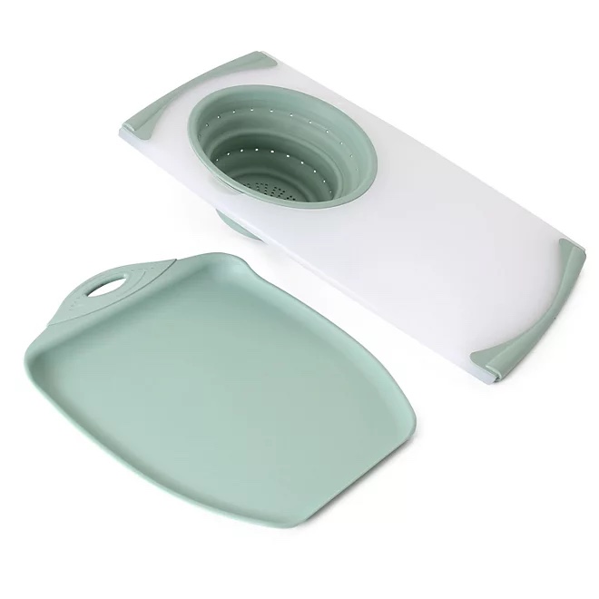 Dexas 2-Pack Over the Sink Strainer and Chop & Scoop Cutting Board 