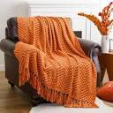 Blankets and Throws, Orange Throw Blanket Decorative Knit Blanket for Couch Bed Fall Decor Home 