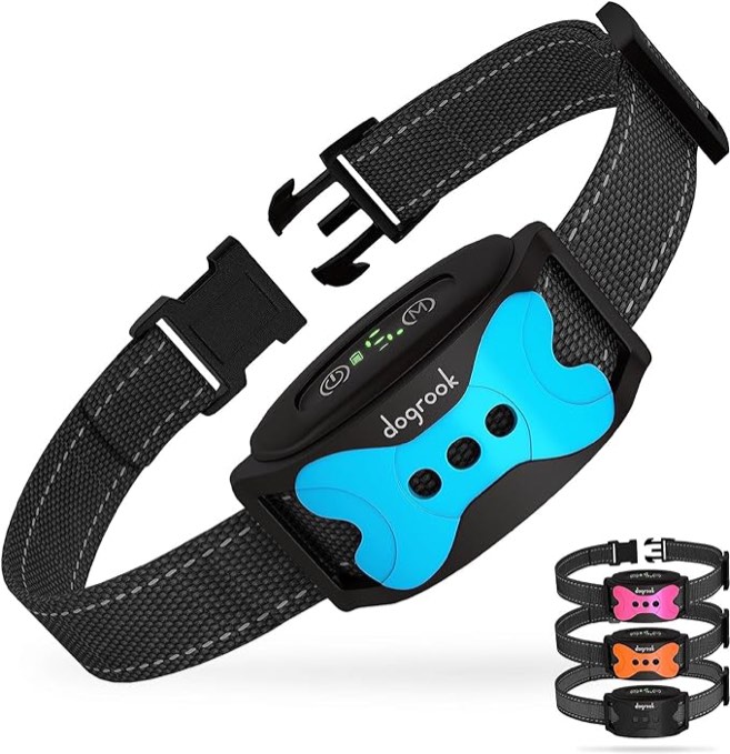 DogRook Dog Bark Collar - Rechargeable Smart Anti Barking Collar for Dogs - Waterproof No Shock Bark Collar for Small/Medium/Large Dogs - Anti Bark Collar for dogs with 5 Sensitivity Levels Black