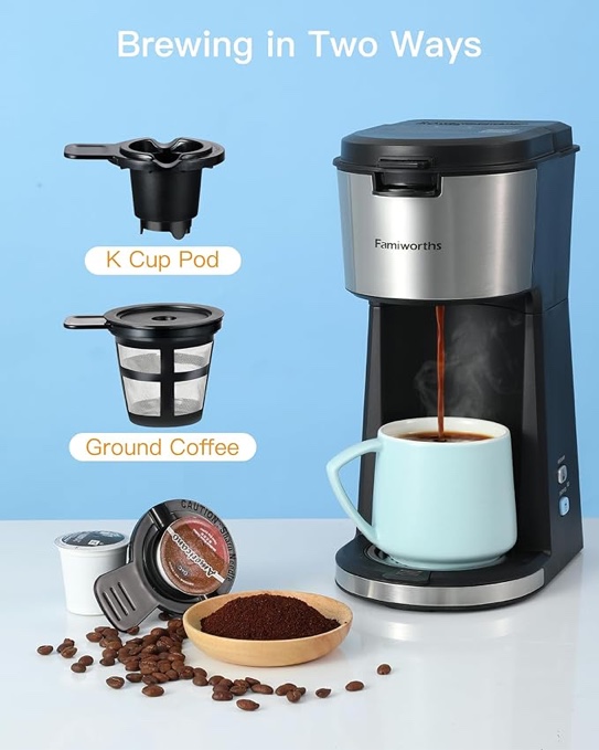 Famiworths Iced Coffee Maker with Milk Frother, Hot and Cold Single Serve Coffee Maker for K Cup & Ground Coffee, 6 to 14 Oz Brew Sizes, Coffee Machine with Descaling Reminder and Self Cleaning