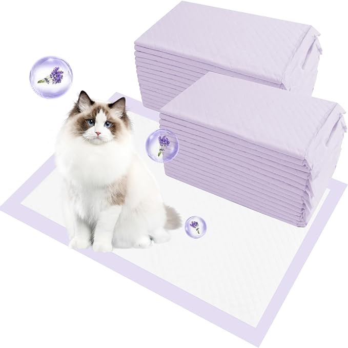 IMMCUTE Multi Cat Pads 16.9" X 11.4", Lavender Scent, 30 Ct | Pee Pads for Cats | Thickened 6-Layer Super Absorbent, Odor Control | Cat Pads for Tidy Cat Breeze Litter System | Cat Pee Pad
