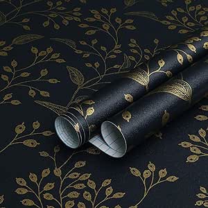 Heroad Brand Nary Blue Peel and Stick Wallpaper 393"x17.3" Floral Contact Paper Boho Peel and Stick Wallpaper Dark Blue and Gold Leaf Removable Wallpaper Self Adhesive for Cabinets Shelf Liner Vinly