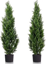 Two 4 Foot Outdoor Artificial Cedar Topiary Trees Uv Rated Potted Plants