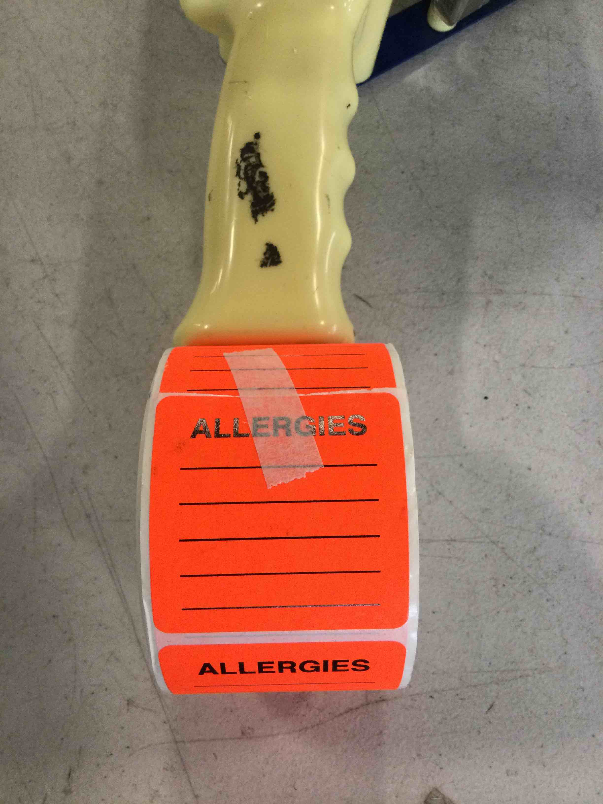 Box of Pressure Sensitive Orange Allergy Labels