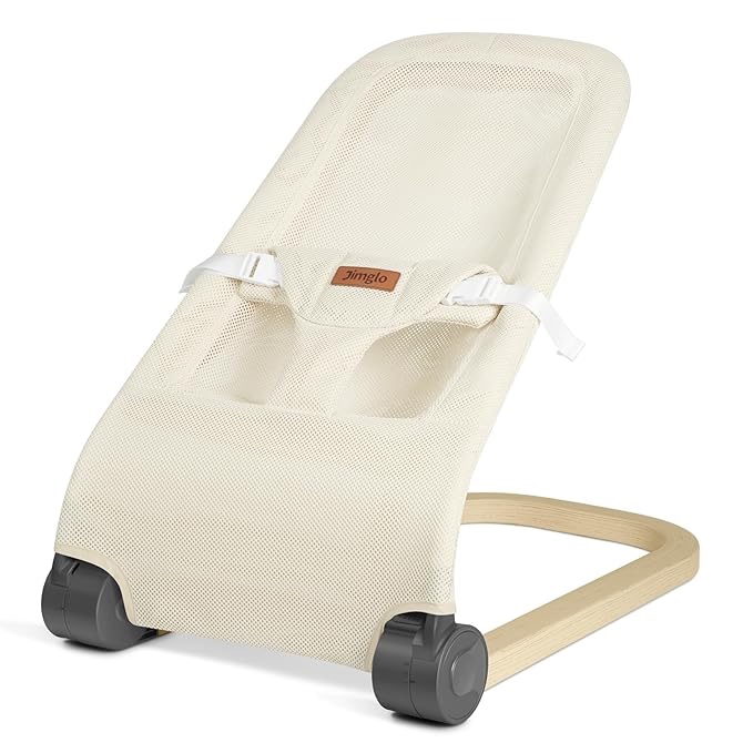 ANGELBLISS Baby Bouncer, Portable Bouncer Seat for Babies, Infants Bouncy Seat with Mesh Fabric, Natural Vibrations (Beige)