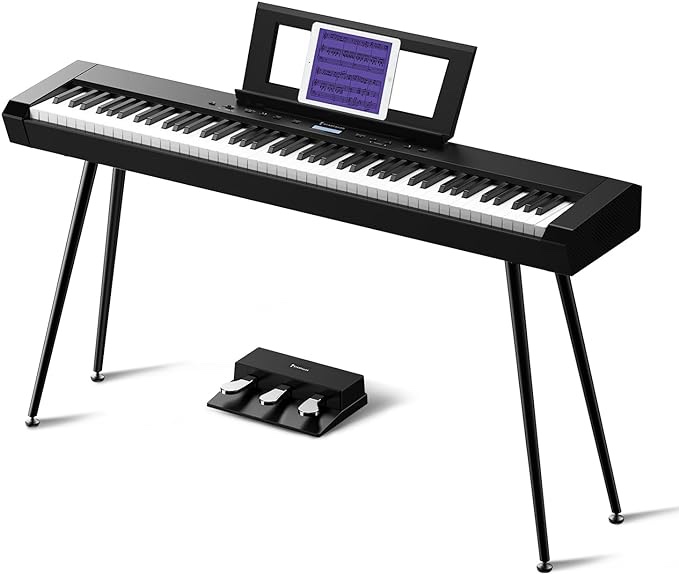 Starfavor Digital Piano 88 Key Weighted Keyboard, Graded Hammer Action Keyboard Piano, Full-size Electric Piano, Dual 30W Speakers, Triple Pedal, Bluetooth/USB-MIDI, Recording, Retro Matte Black