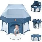 BabyBond 53" Portable Indoor and Outdoor Baby Playpen with Mat- Pop Up Tent Pack and Play Baby Playpen with Canopy for Babies and Toddlers Play Yards with Travel Bag - Blue