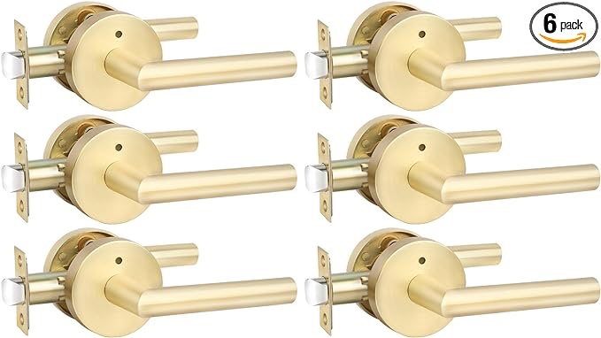 Haidms 6 Packs Gold Heavy Duty Door Handle Interior,Privacy Brushed Gold Door Lever Handle, Bathroom Door Handles Interior, Modern Bedroom Door Handle