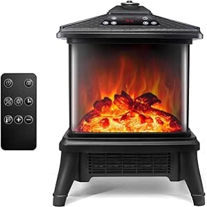 3 Sided Electric Fireplace Heater 1500W Portable 18" Freestanding Stove Heater Realistic 3D Flame Effect 7 Colors Space Heater 12H Timer Overheating Protection with Remote for Indoor Use