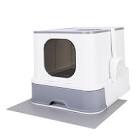 RIZZARI Large Foldable Cat Litter Box,Top Entry Cat Litter Box with Lid,Anti-Splshing Cat Kitty Litter Pan Easy Cleaning and Scoop (Upgrade,White)