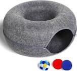 Cat Tunnel Bed for Indoor Cats with 3 Toys, Scratch Resistant Donut Cat Bed, Up to 9 Lbs (M(20x20x9), Dark Grey) M(20x20x9) Dark Grey