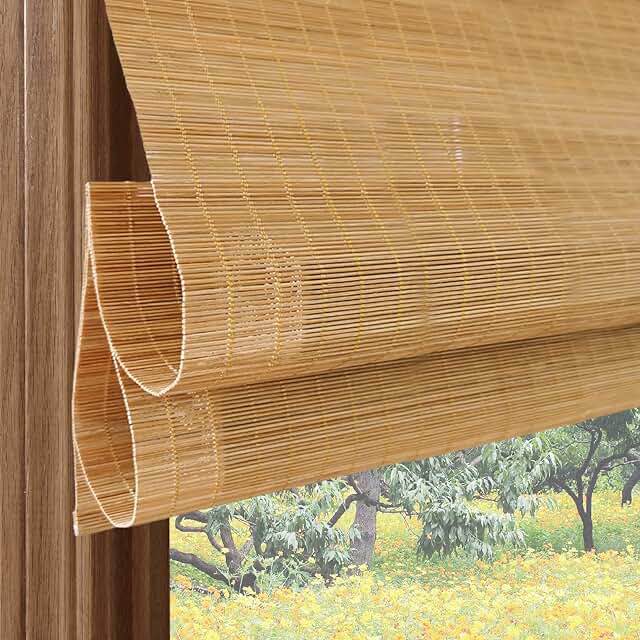 LazBlinds Cordless Bamboo Roman Shades, Light Filtering Window Treatment, Roll Up Bamboo Blinds for Window 36'' W x 60'' H