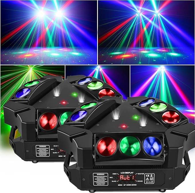 U'King Spider Moving Head DJ Lights, 9 X 10W LED RGB DJ Lighting Stage Lighs DJ Lights Moving Light Strobe Laser Light for Parties Lights DMX Mode for Party Wedding Concert Disco DJ - New Model