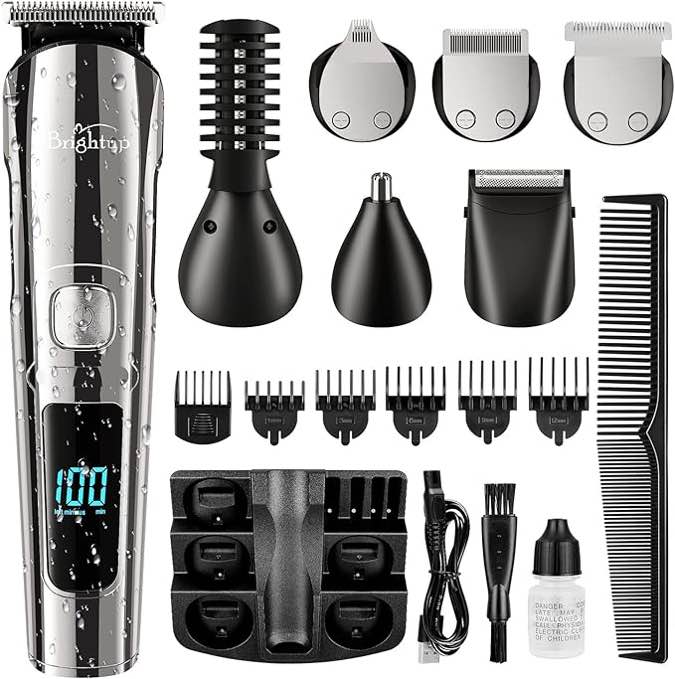 Brightup Beard Trimmer for Men, Beard Grooming Kit for Men, IPX7 Waterproof Hair Clippers Hair Trimmer for Mustache, Body, Facial, Nose Hair Cutting, Electric Razor for Men, Gifts for Men, FK-8788T