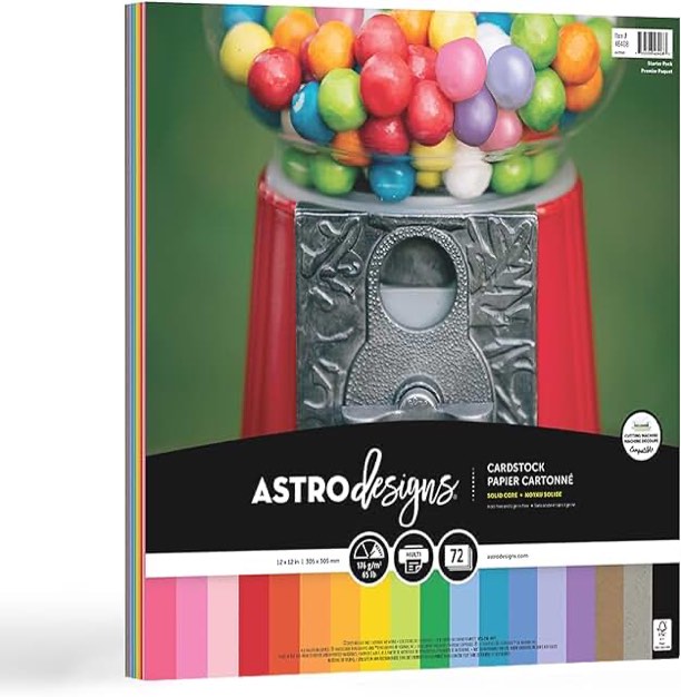 Astrodesigns/Creative Collection Starter Kit Cardstock, 12" x 12", 65 lb/176 gsm 18-Color Assortment, 72 Sheets (46408-03)