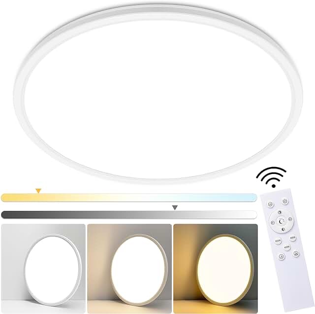 MOONSEA 15.8 Inch Dimmable LED Flush Mount Ceiling Light with Remote, 36W Low Profile Modern led Surface Mount Ceiling Light,Ultra-Thin Round Panel Light for Bedroom Kitchen Living Dining, ETL Listed