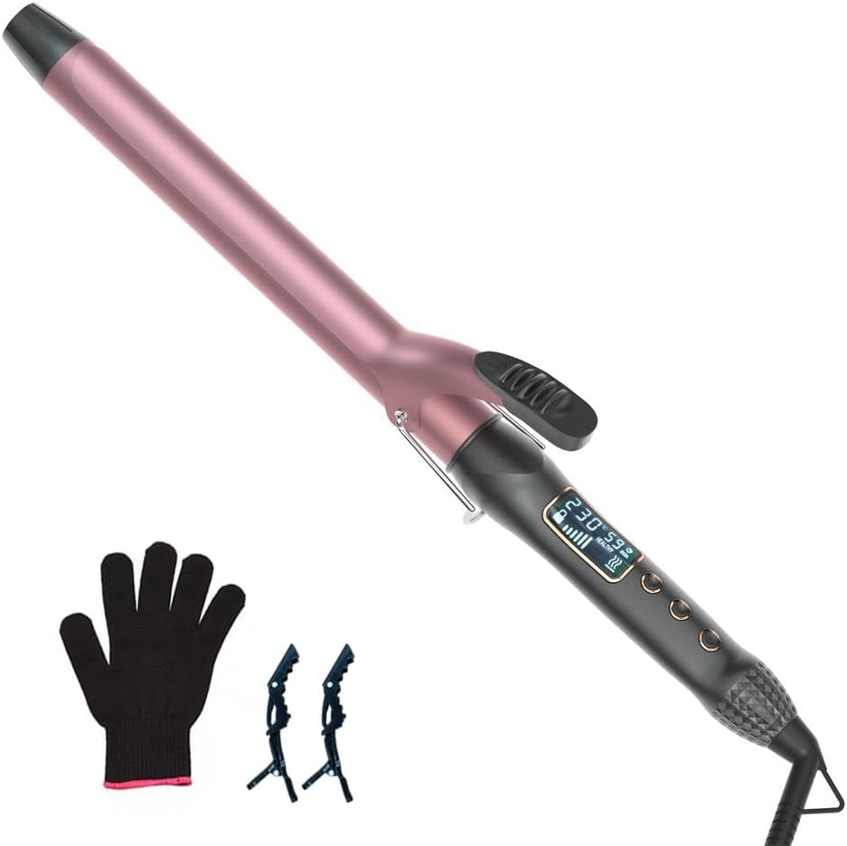 Curling Iron 1 inch with Ceramic Coating, Large Barrel Curling Wand for Long Hair, Hair Curler with Protective Glove & 2 Clips