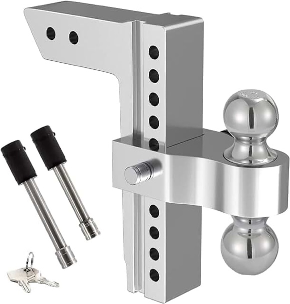 YIZBAP Adjustable Trailer Hitch, Fits 2.5" Receiver, 8" Drop/Rise Drop Hitch, 18500 LBS GTW, Ball Mount, 2" and 2-5/16" Dual Towing Ball with Double Stainless Steel Locks