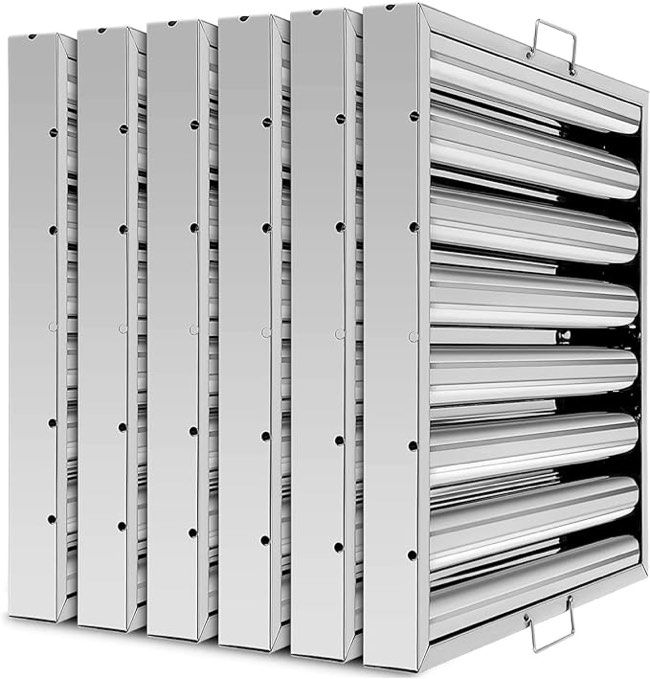 Hood Filters 430 Stainless Steel 19.5W x 19.5H Inch, 7 Grooves Commercial Hood Filters, Commercial Kitchen Range Hood Filter for Grease Rated Commercial Kitchen Exhaust Hoods, 6 Pack