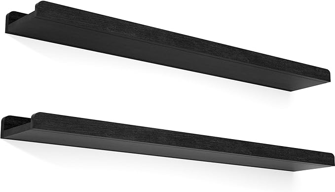 Love-KANKEI 36 Inch Long Floating Shelves Wall Mounted Set of 2, Large Wood Wall Shelves for Storage,Rustic Hanging Shelves for Display,Bedroom, Living Room,Bathroom,Kitchen, Black