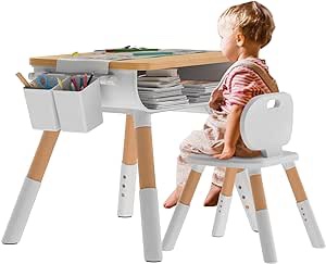 Kids Table and Chair Set, Kids Table and 1 Chair Set, Kids Study Table and Chairs Set, Adjustable Height, Built-in Storage, Modern Design for Kids Arts & Crafts, Homework & Play (1 table and 1 chairs) 1 table and 1chairs
