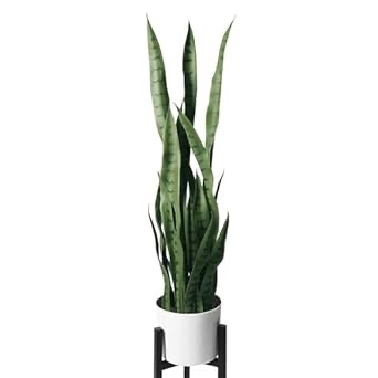 flybold Fake Snake Plant Faux Snake Plant,Large Faux Sansevieria Plant Artificial with 7 Tall Leaves Thick Durable Pot for Indoor Modern Decor Mother in Law Tongue Plant (Green, 16 Inch)