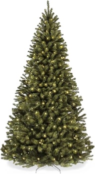 VEVOR Christmas Tree, 7.5ft Prelit Artificial Xmas Tree, Full Holiday Decor Tree with 550 Multi-Color LED Lights, 1346 Branch Tips, Metal Base for Home Party Office Decoration