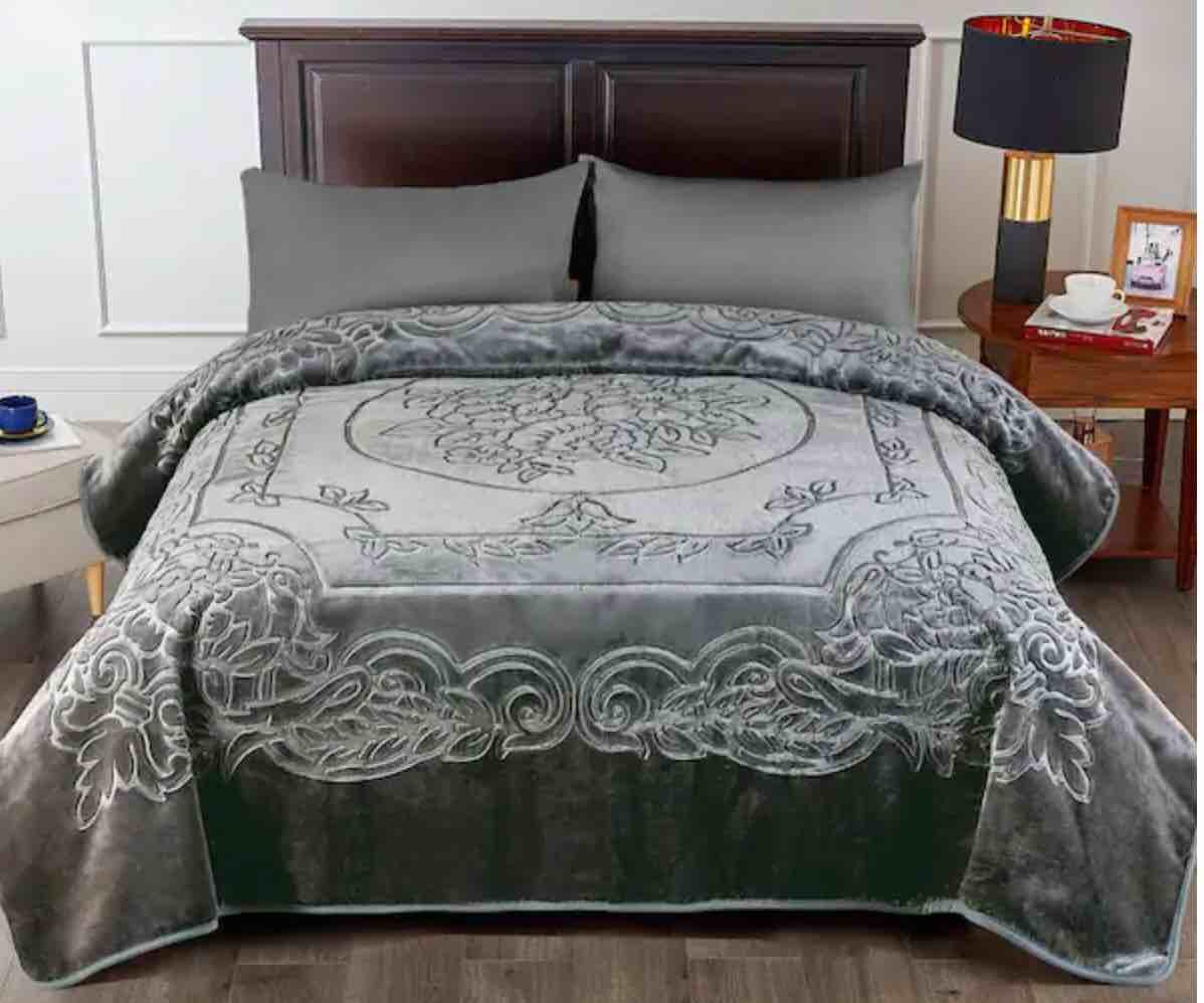 Grey Embossed King Mink Fleece Blanket