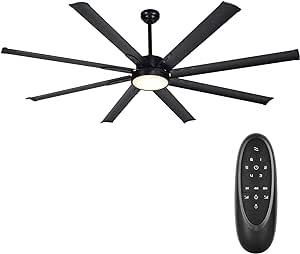 72 Inch Industrial DC Motor Ceiling Fan with LED Light, ETL Listed Damp Rated Indoor or Covered Outdoor Ceiling Fans for Living Room Basement Sunroom Porch Patio, 6-Speed Remote Control, Black
